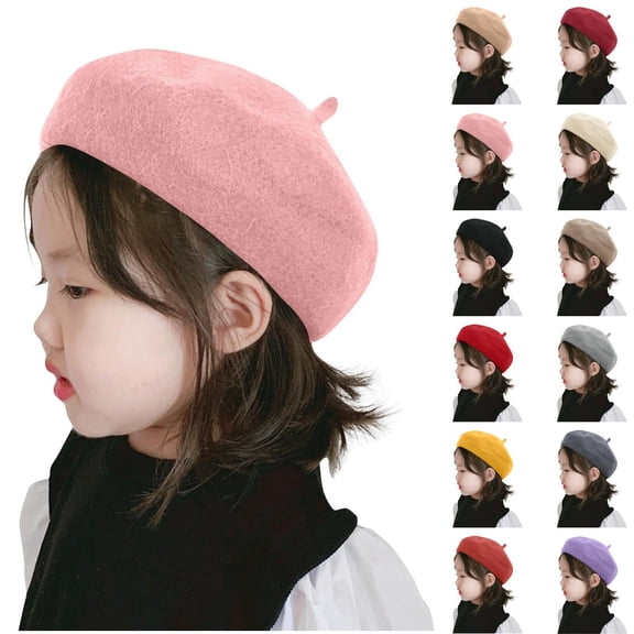 Nmnitkp Kids Beret Hats for Girls French Wool Berets Hat Classic Fashion Warm Beanie Cap for Toddler Little Girl 2-4 Years Pink
