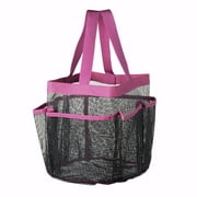 Aquaterior Mesh Shower Caddy with 8 Pockets Bathroom Carry Tote Quick Dry Storage Bag Pink