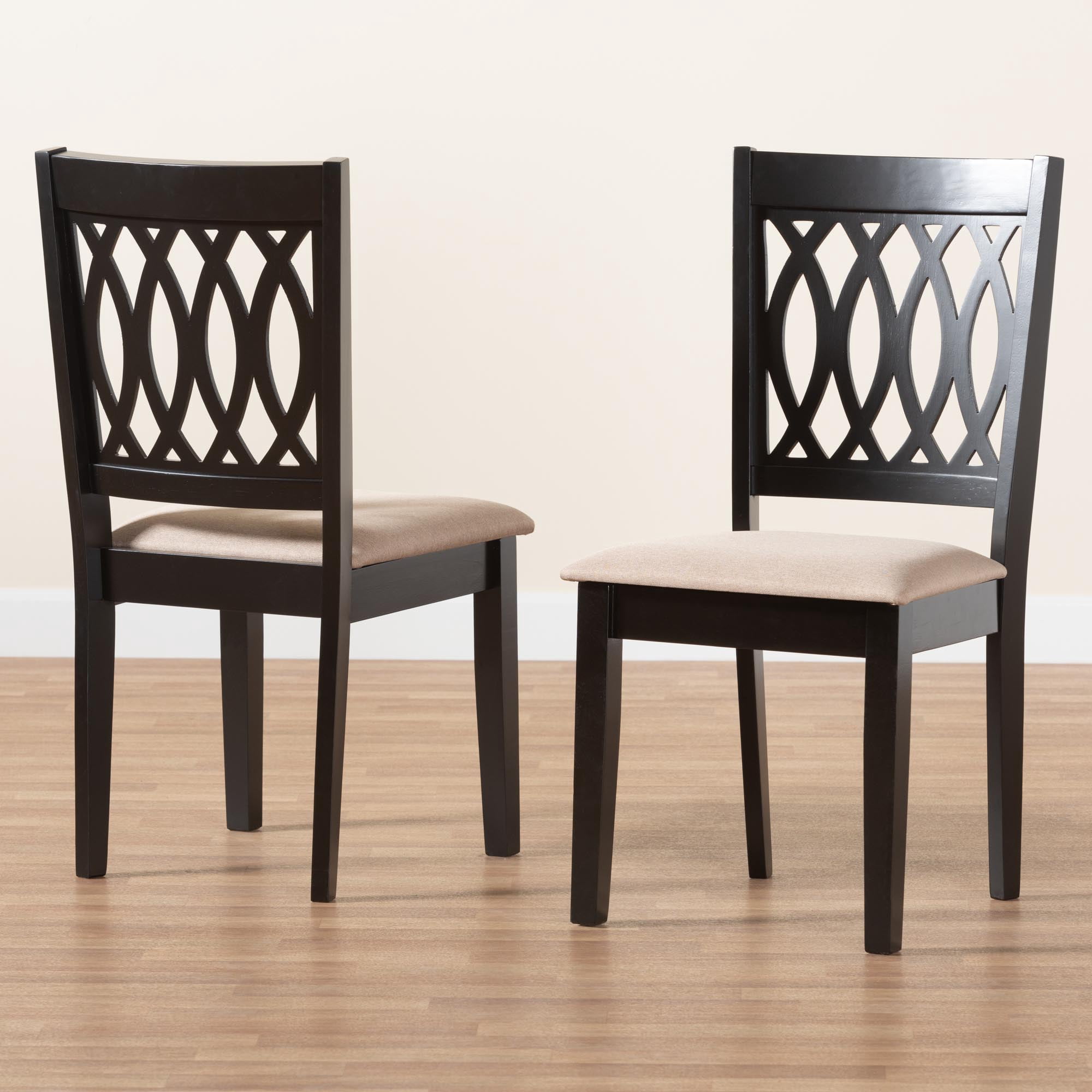 Baxton Studio Florencia Modern Beige Fabric and Espresso Brown Finished Wood 2-Piece Dining Chair Set