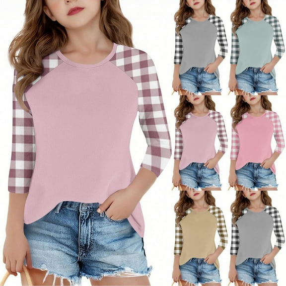 Ashirexll Shirts for Girls, Summer Tops, Toddler Kids 3/4 Sleeve Printed Round Neck Blouse Playful Graphic T-Shirt