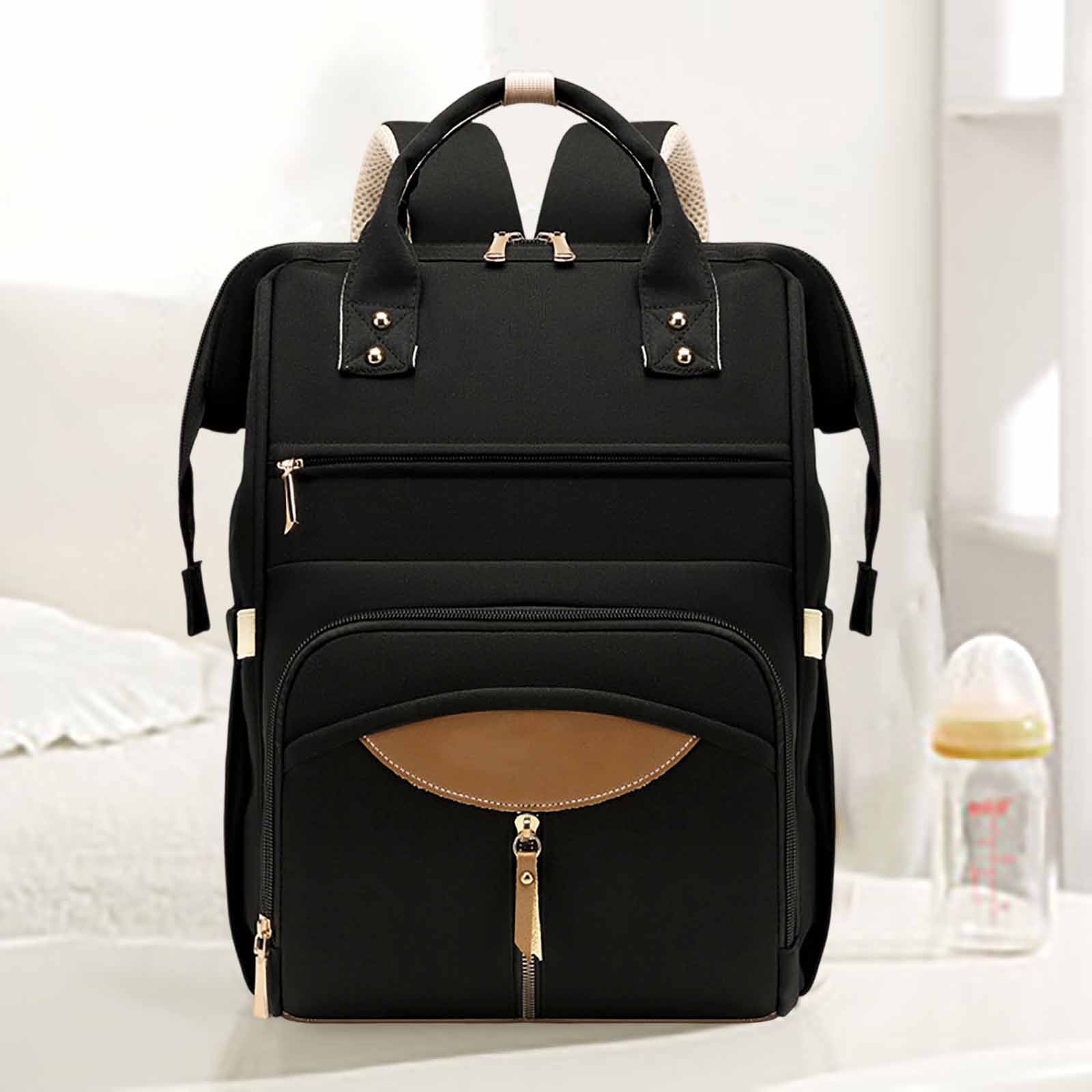Zzbeans Large Capacity Diaper Backpack, Multi-functional Travel Diaper Bag for Newborn, Waterproof Baby Shower Gift with Stroller Straps and 14 Pockets, Black