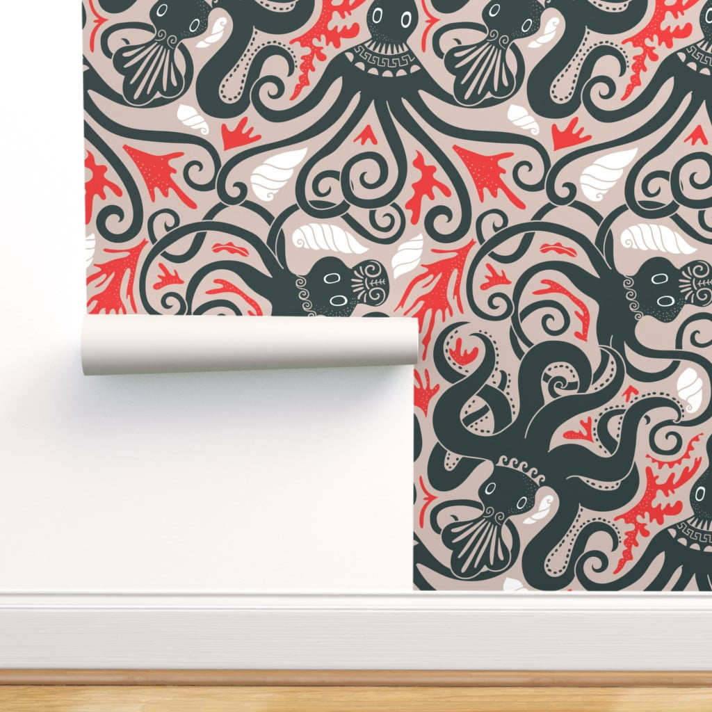 Removable Wallpaper 12ft x 2ft - Octopus Ancient Greek Animals Art Sea  Coral Ocean Custom Pre-pasted Wallpaper by Spoonflower 