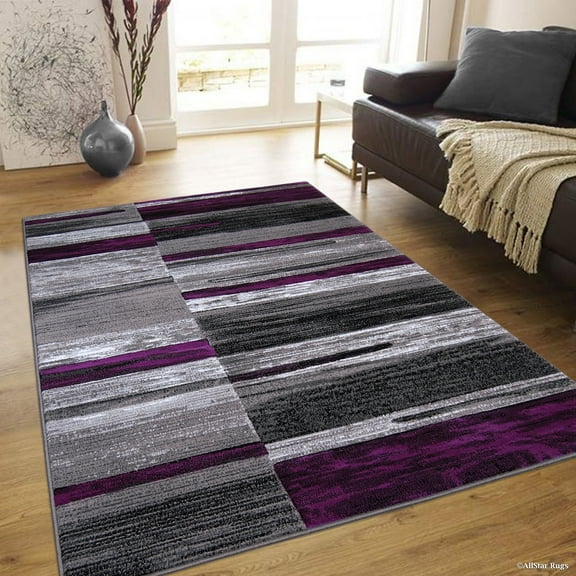 Purple AllStar Modern. Contemporary Woven Area Rug. Drop-Stitch Weave Technique. Carved Effect. Vivid Pop Colors (5' x 6' 11")