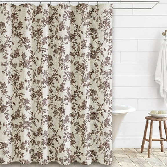 Blue Shower Curtain Floral Cotton Linen Cottagecore Shower Curtain for Bathroom 72" W x 72" L