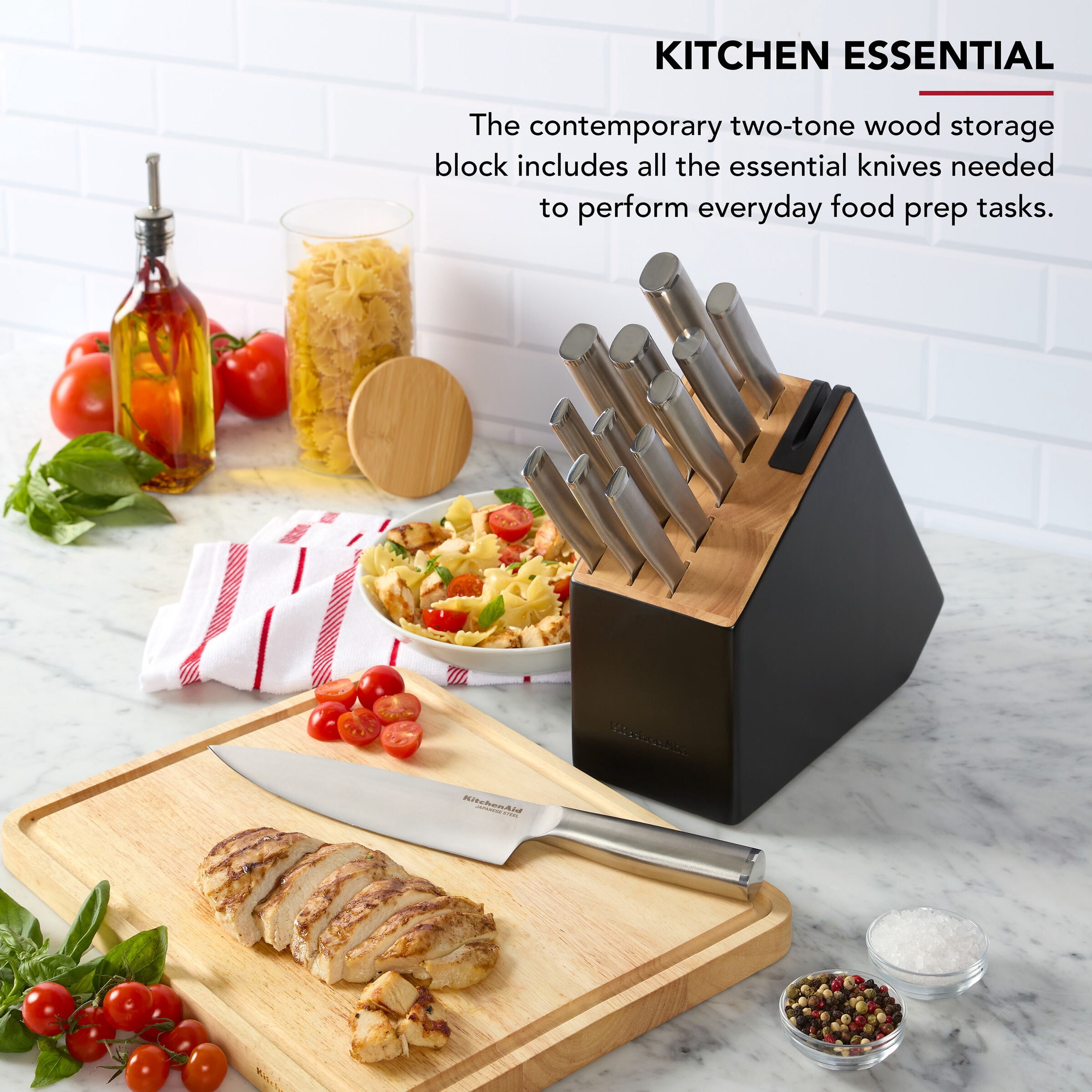 KitchenAid Gourmet 14-Piece Two-Tone Black Knife Block Set, Stainless Steel Handles