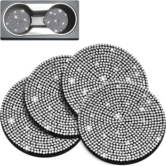 LADYGYM 4 Pack Bling Rhinestone Car Coasters 2.75",Anti Slip Crystal Glitter Cup Mat