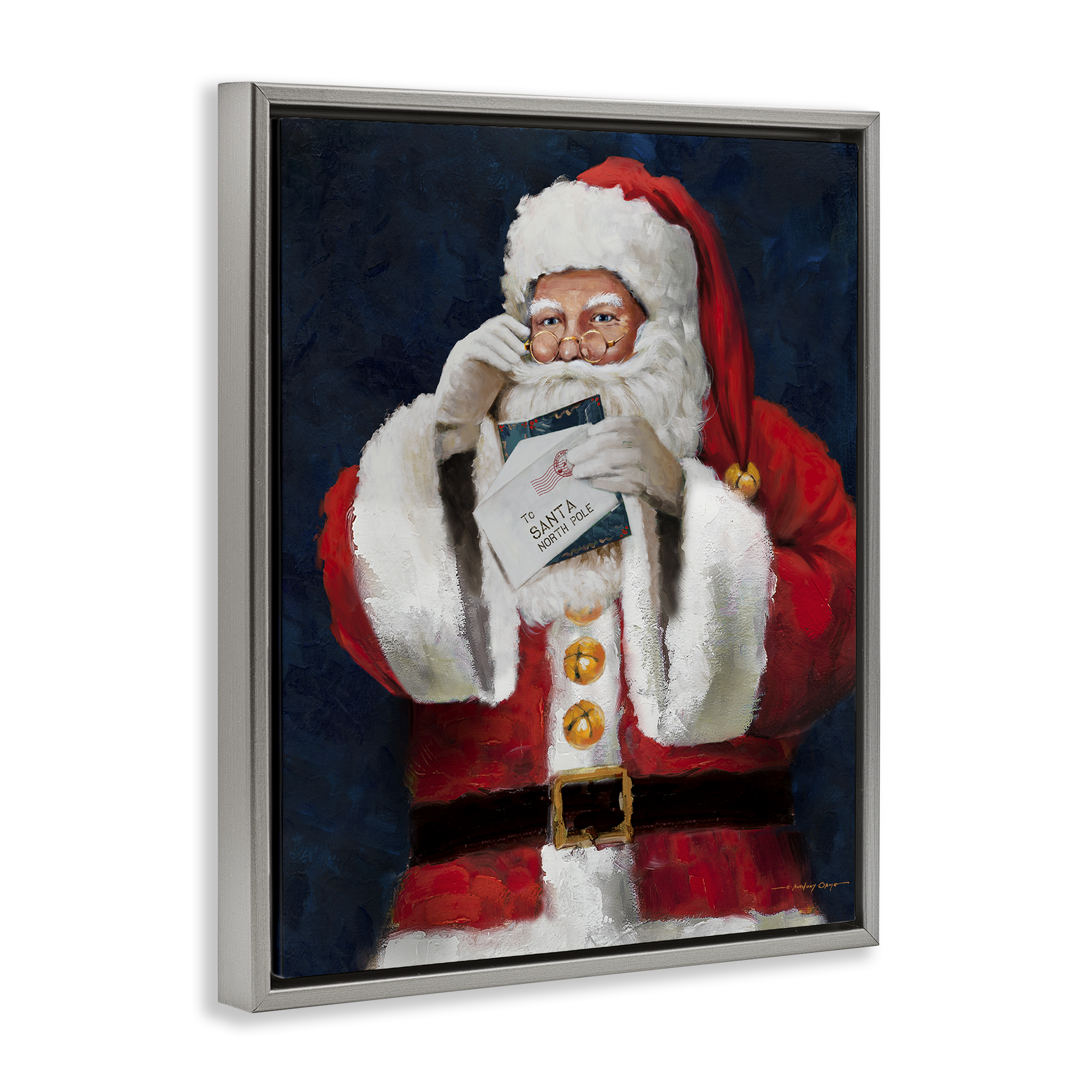 Stupell Industries Santa & Christmas Mail Holiday Painting Gray Floater Framed Canvas Art Prints Wall Art, 17 x 21