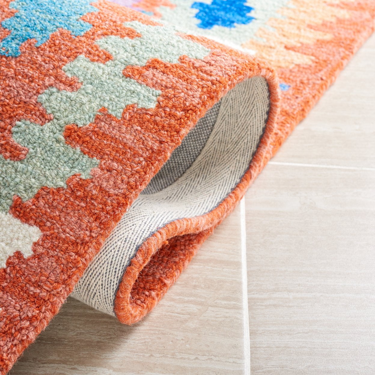 SAFAVIEH Aspen Damjana Geometric Area Rug, Orange/Blue, 5' x 8'