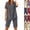 38# Dark Gray, variant on Women's Linen 2 Piece Outfit, Short Sleeve Half Button Polo Shirt Split Capri Pants Casual Vacation Matching Set Purple XL