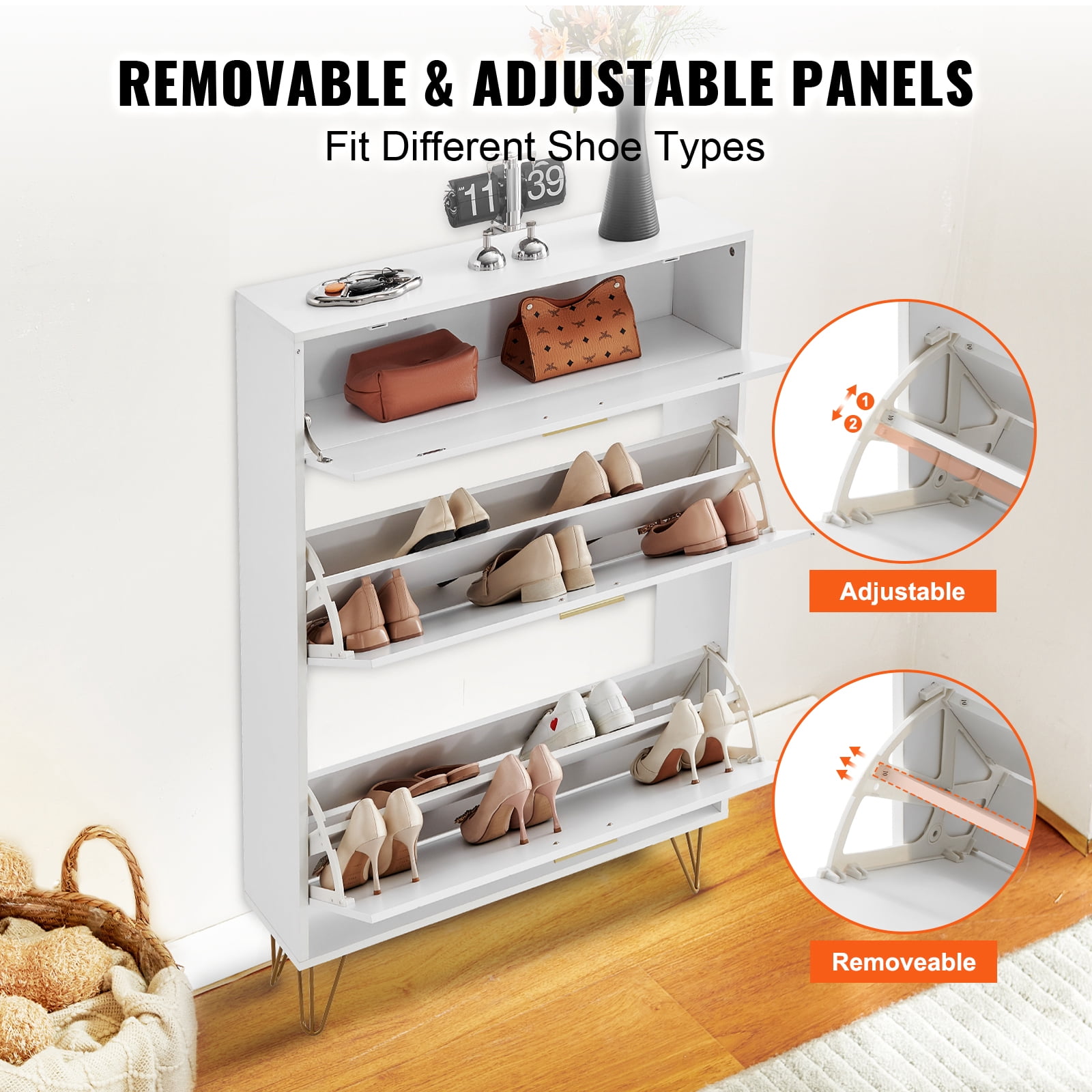 KFFKFF Shoe Cabinet with Triple Flip Compartments, Entryway Shoe Rack, Upright Shoe Holder for Various Footwear, Ideal for Hallway, Living Space