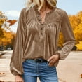 thumbnail image 2 of UTSJKR Velvet Tops for Women Long Sleeve V Neck Dressy Casual Elegant Plus Size Velour Shirts Festival Outfit Khaki XXL, 2 of 9