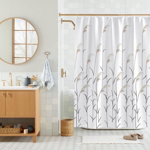 No Hook Shower Curtain, Waterproof Bathroom Curtain with Split Rings, Mold Resistant Fabric Shower Curtain for Apartment and Home Bathroom