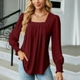 thumbnail image 7 of BLVB Womens Fall Spring Shirts Square Neck Pleated Long Sleeve Tunic Tops Casual Ladies Going out Blouse Tees, 7 of 7