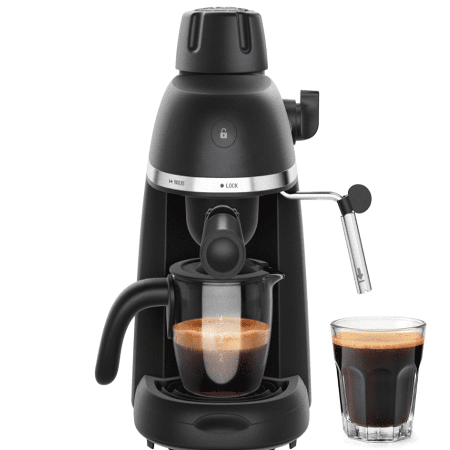 3.5 Bar Espresso & Cappuccino Machine with Steam Wand, Compact Design Coffee Maker for Latte, Safety Lock & Tritan Cups, 800w, Black