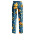thumbnail image 6 of OIOLOYJM Halloween Pajama Pants Women Pumpkin Wide-Leg Cute Sleeping Comfy Pj Bottoms Novelty Stretch Casual Elastic Waist Joggers Blue L, 6 of 7