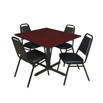 Regency 48 Square X-Base Breakroom Table- Mahogany & 4 Restaurant Stack Chairs- Black