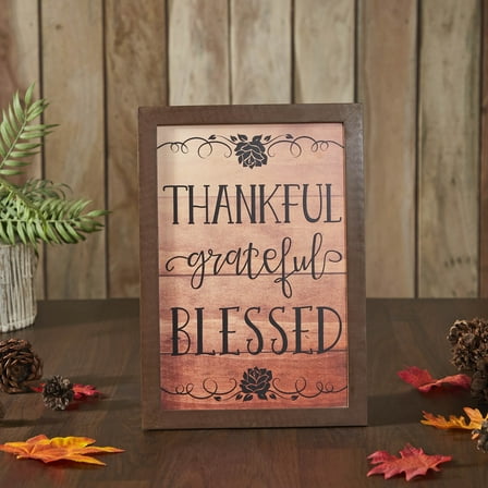 VHC Brands Shiplap Natural Thankful Grateful Blessed Wall Sign 13x9, Holiday Wall and Door Decoration, Decor for Thanksgiving