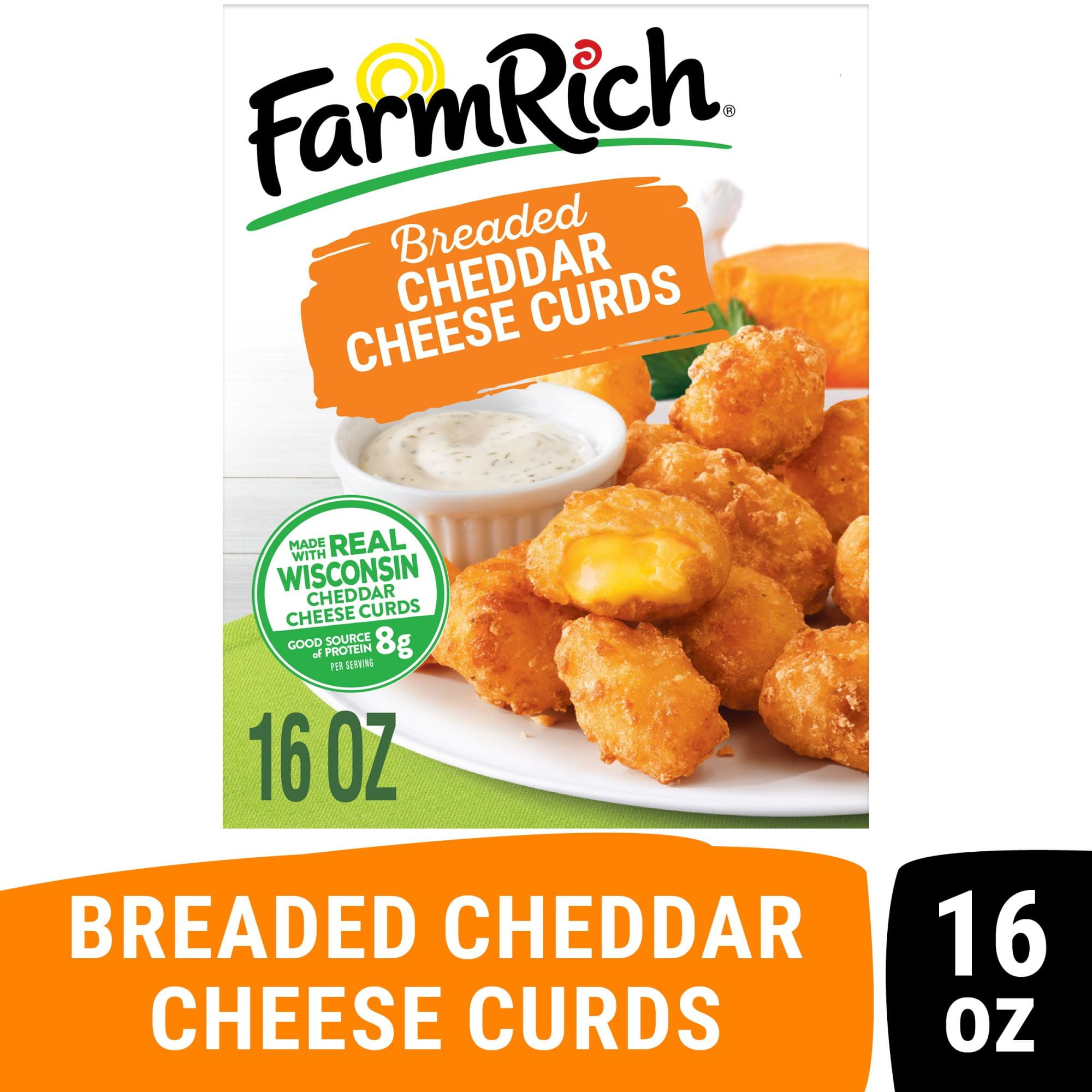 Farm Rich Breaded Wisconsin Cheddar Cheese Curds in a Crispy Coating, Frozen, 16 oz