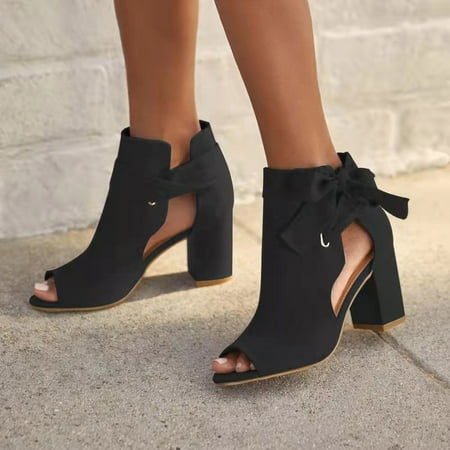 

MIASHUI shoes for women Single Color Shoes Buckle High Sandals Strap Casual Peep Bow Women Heels Toe Solid Women s High Heels