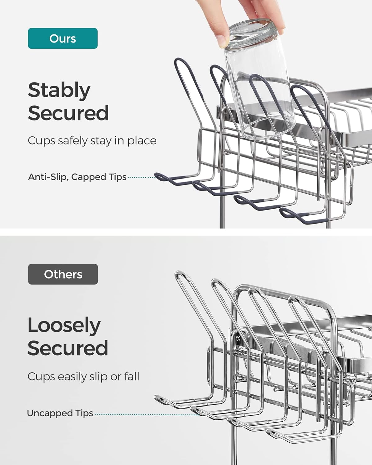 2 Tier Dish Drying Rack, for Kitchen Counter with Rotatable Drain Spout, Silve and Gray