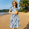 thumbnail image 4 of Defioc Blue Paisley Pattern Womens Summer Dresses Short Sleeve Sundress 2025 Beach Vacation Dresses with Pockets -XX-Large, 4 of 6