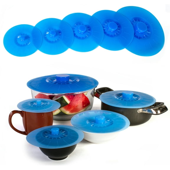 Kitchen   Home Silicone Suction Lids and Food Covers - Set of 5 - Fits various sizes of cups, bowls, pans, or containers!