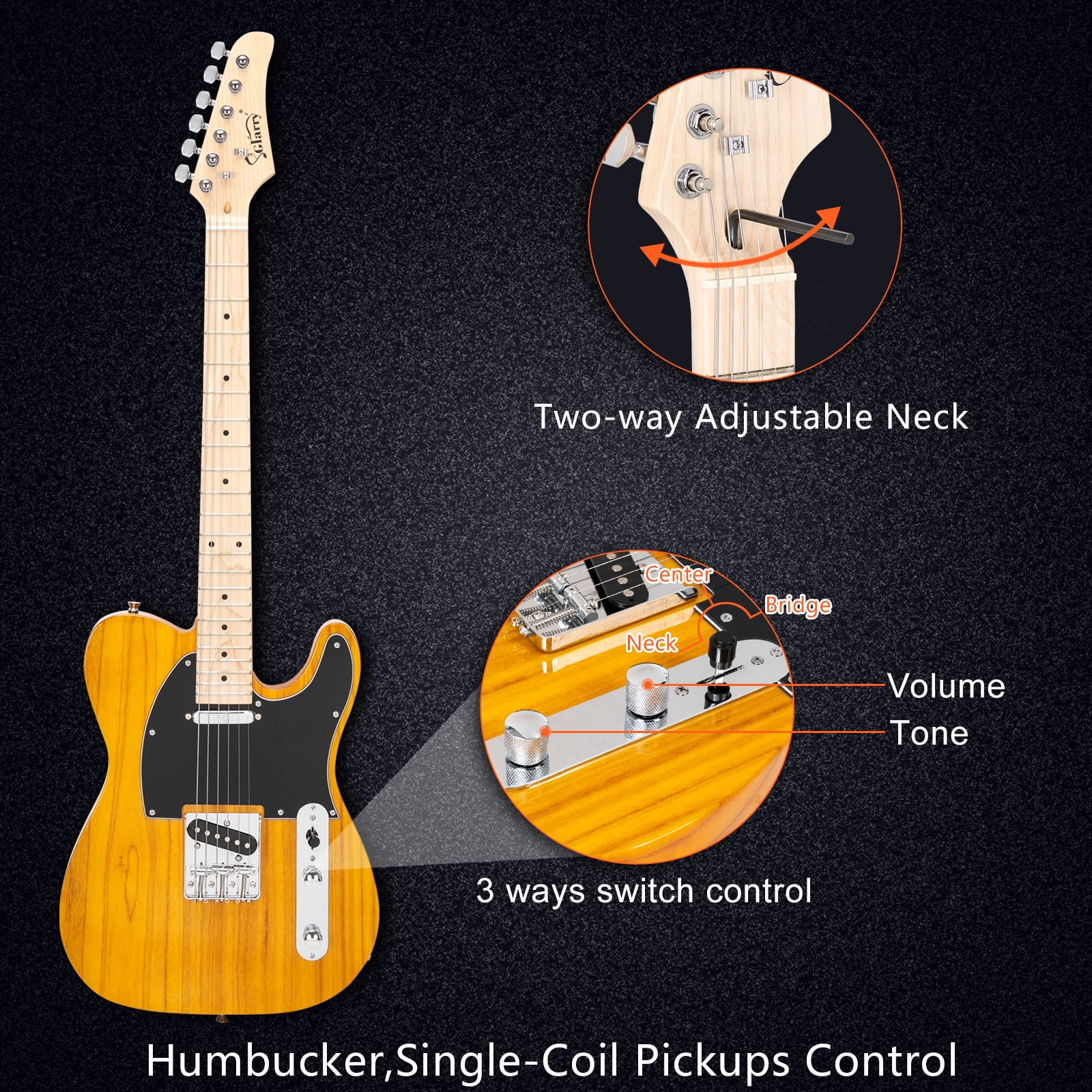 Kepooman 6 String 20W Guitar Beginner Starter Kit for Adult and Kids with Amplifier, Bag Strap, Pick Connector, Wrench Tool, Transparent Yellow