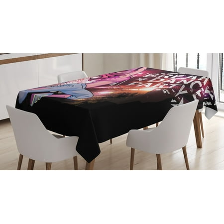 Youth Tablecloth, Break Dance Party Poster Design with a Teen Girl Jumping Disco Nightclub Lifestyle, Rectangular Table Cover for Dining Room Kitchen, 60 X 84 Inches, Multicolor, by