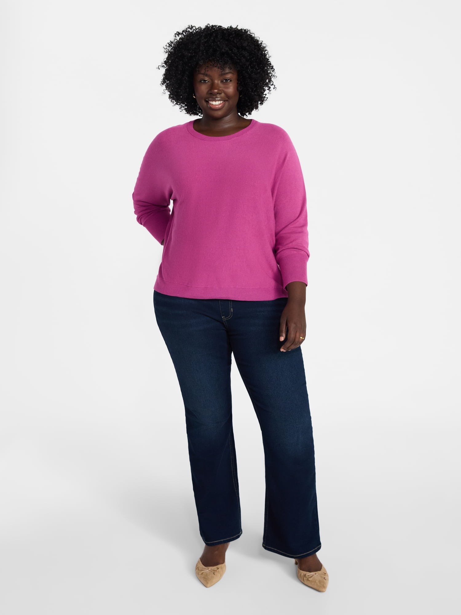 Terra & Sky Women's Plus Size Fine Gauge Dolman Sweater, Sizes 0X-5X