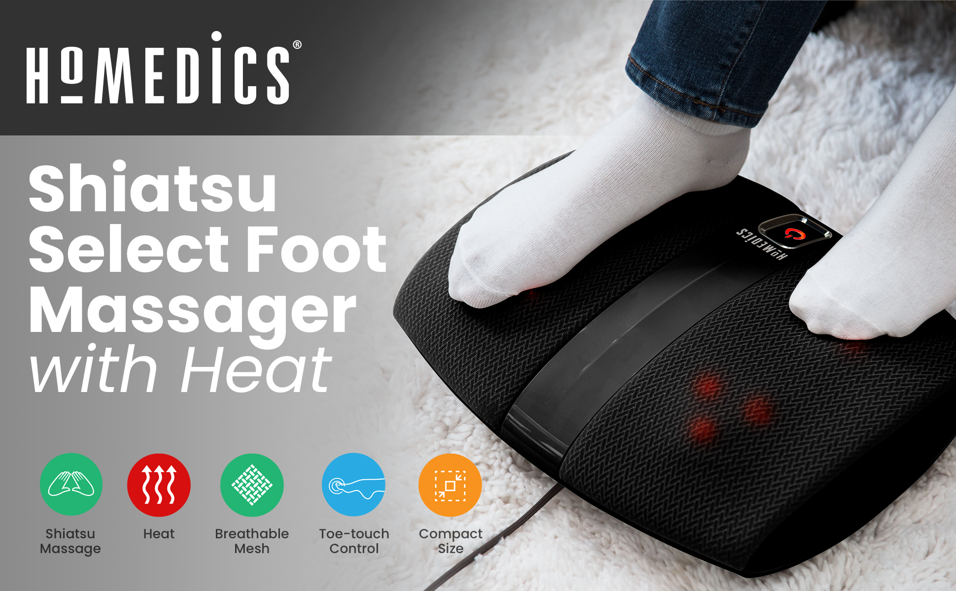 HoMedics Shiatsu Select Foot Massager with Heat, Deep Kneading and Relaxing Massage, FMS-255H - image 2 of 16