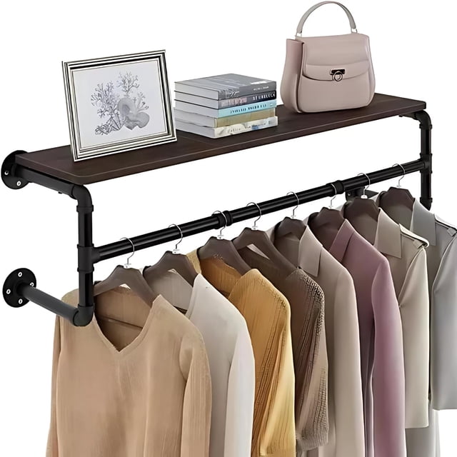 Perchero Tubería Industrial Vintage De Colgar Ropa Estante, Pared Ropa para Colgar, Barra Ropa Desmontable, Barra Multiusos para Colgar en el Armario,Balcón, Baño, Dor