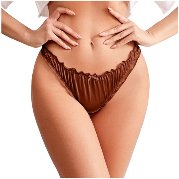 Khunlpohl Low Waisted Briefs for Womens Bow Trim Satin Seamless Panties Quick Dry Breathable Bikini Underpants