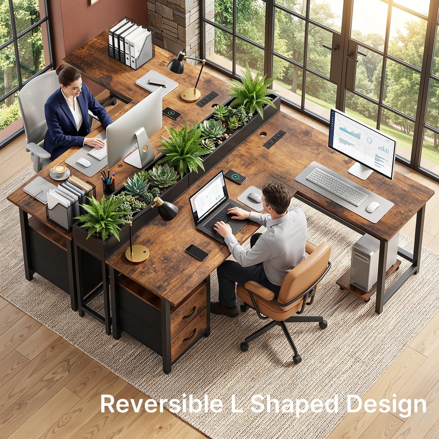 Corner Desk L Shaped，Lofka  66”Gaming Desk with  Charging Ports, Computer Desk with CPU Stand and Monitor Stand for Home Office Dorm, Sturdy, Retro