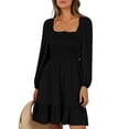 thumbnail image 3 of UVN Dresses for Women Casual Long Sleeve Square Neck Dress Ruffle Pleated Flowy Midi Dress, 3 of 10