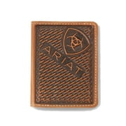 Ariat Men's Flip Case Brown Leather Basketweave Bifold Wallet A3556902
