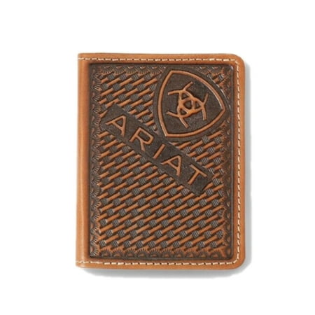 Ariat Men's Flip Case Brown Leather Basketweave Bifold Wallet A3556902