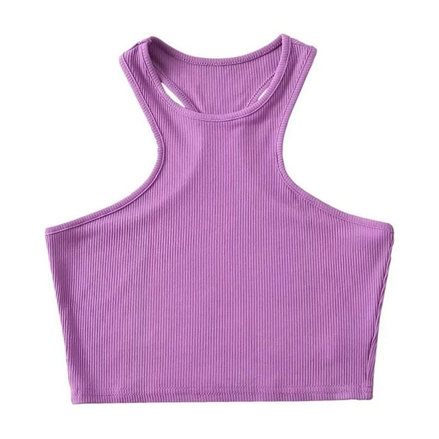 AherBiu Workout Tops for Women Racerback Sleeveless Cropped Ribbed Tank Top Crewneck Slim Yoga Cami Shirt