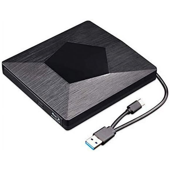 Lecteur de Lecteur 3D Externe Blu-ray, USB 3.0 Ultra Mince et Lecteur CD DVD Optique Blu-ray Type-C pour Mac OS, Windows Xp/7/8/10, Portable PC (Noir)