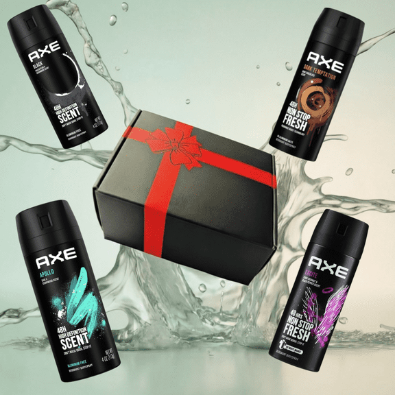 AXE Deodorant Body Spray for Men, Apollo, Excite, Black, Dark Temptation 48 Hours Deodorant Body Spray AHSR Products Bundle Set, Gift Set Packing, Ultra Masculine Scent 150 ml (Pack of 4)