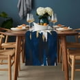 thumbnail image 2 of Blue White Table Runner - 108 Inch Long, Kitchen Dining Table Runner Dresser Scarves, Gold Graffiti Painting Art Retro Country Farmhouse Decor for Coffee Tables Wedding Party Banquet, 2 of 8