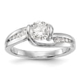 thumbnail image 1 of Solid 14k White Gold Diamond Round Diamond Side-Stones with CZ Cubic Zirconia Center Stone By-Pass Engagement Ring Size 6.5, 1 of 8