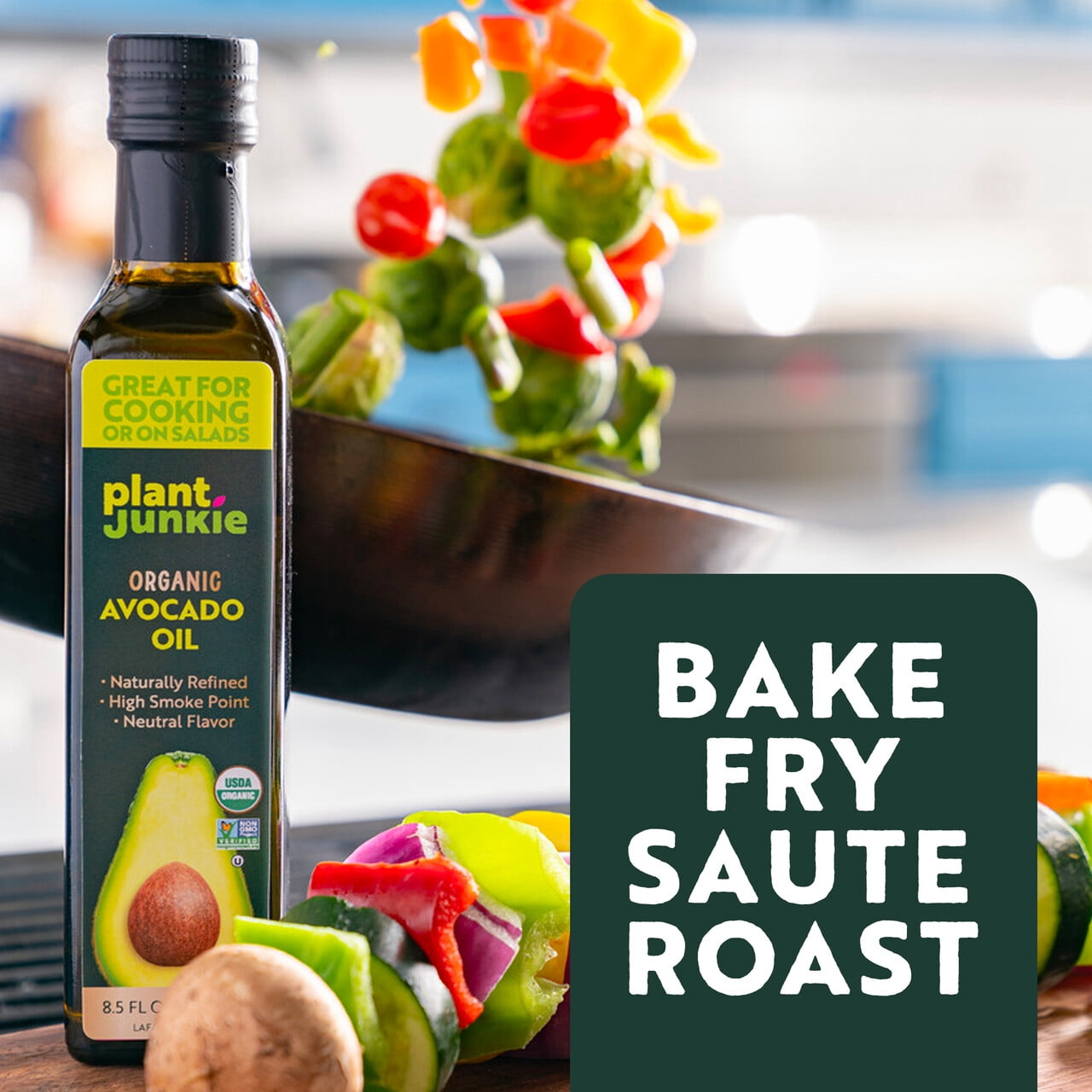 Plant Junkie Organic Refined Avocado Oil 8.5 fl oz Glass Bottle