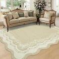 thumbnail image 2 of Hasoo Large Washable Rug 10' x 13' Area Rug for Living Room Scalloped Non-Slip Neutral Indoor Decor Floral Printed Carpet, Beige, 2 of 6