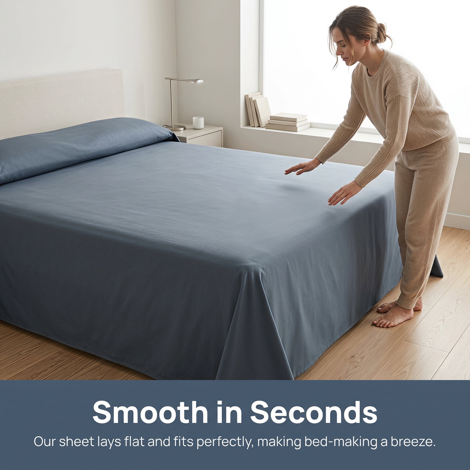 Unique Bargains Cotton Flat Sheet Soft and Cozy Bedding Essential Blue 63"x91"