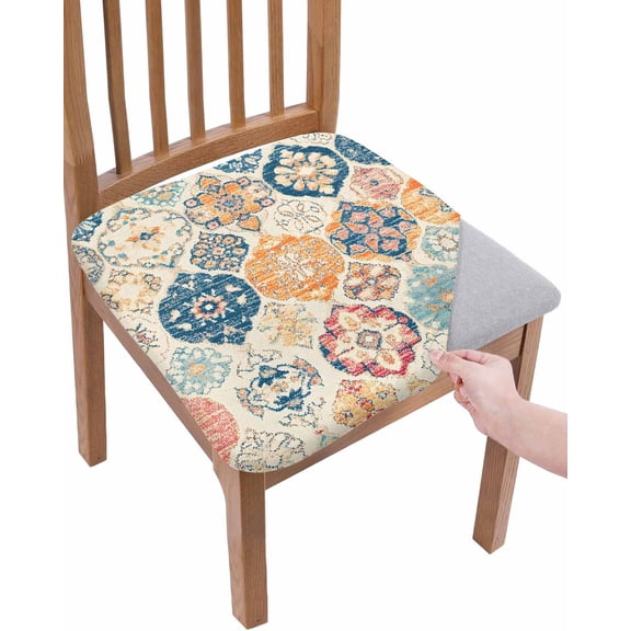 Boho Morocco Chair Seat Covers for Dining Room Stretch Chair Seat Covers Set of 2, Retro Farmhouse Ethnic Neutral Aesthetic Chair Seat Protector Cushion Slipcovers for Kitchen Restaurant Office