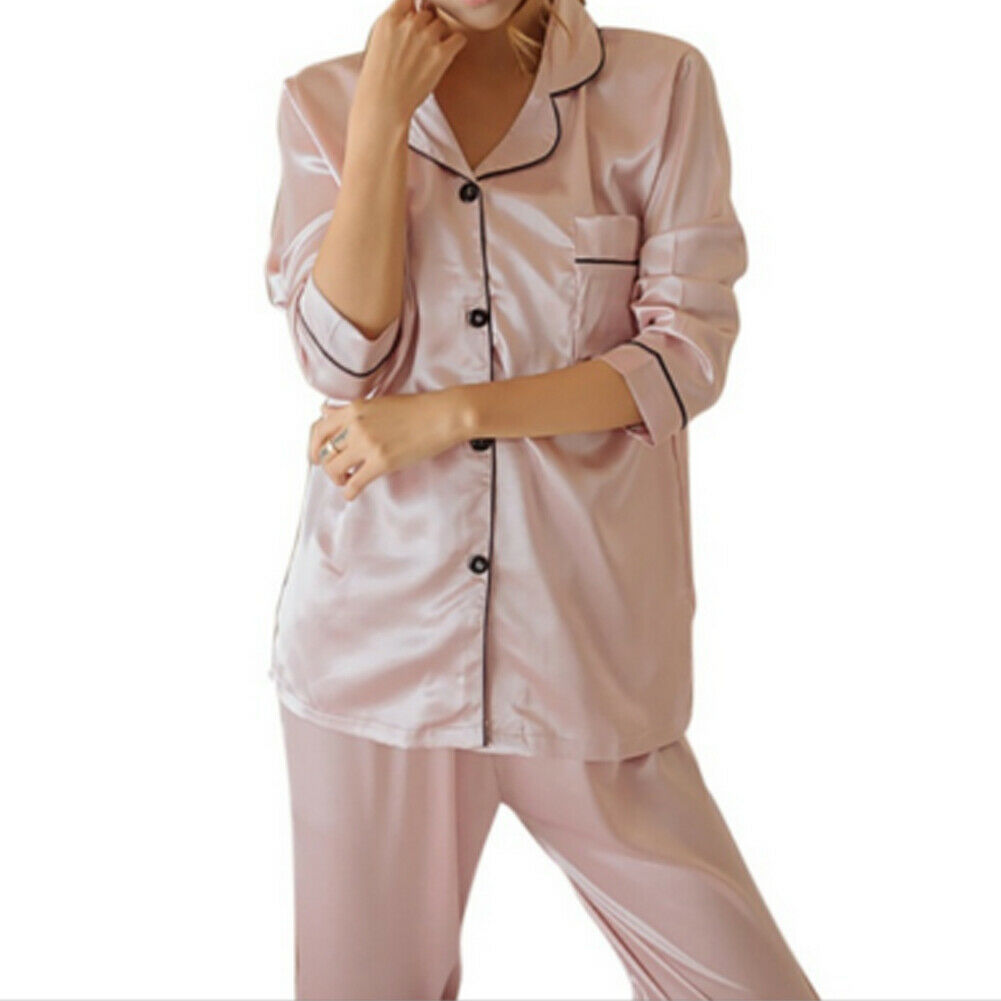 Ruewey Ruewey Women's Silk Satin Pajamas Pyjamas Set Long Sleeve