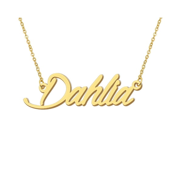 HUAN XUN 18k Gold Plated Dahlia Name Necklace Stainless Steel Nameplate Necklaces for Womens Mens Mother Day Christmas Jewelry Gift
