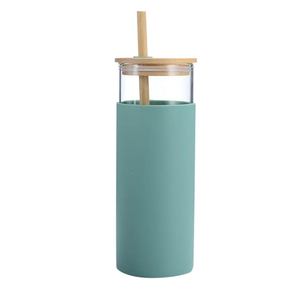 500Ml Shatterproof Glass Water Cup with Lid Straw Anti Protective Sleeve Leakproof Tumbler for Home Iced Coffee