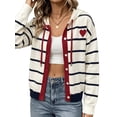 thumbnail image 2 of Women Hooded Button Striped Knit Long Sleeve Cardigan Sweater White & Blue S, 2 of 8