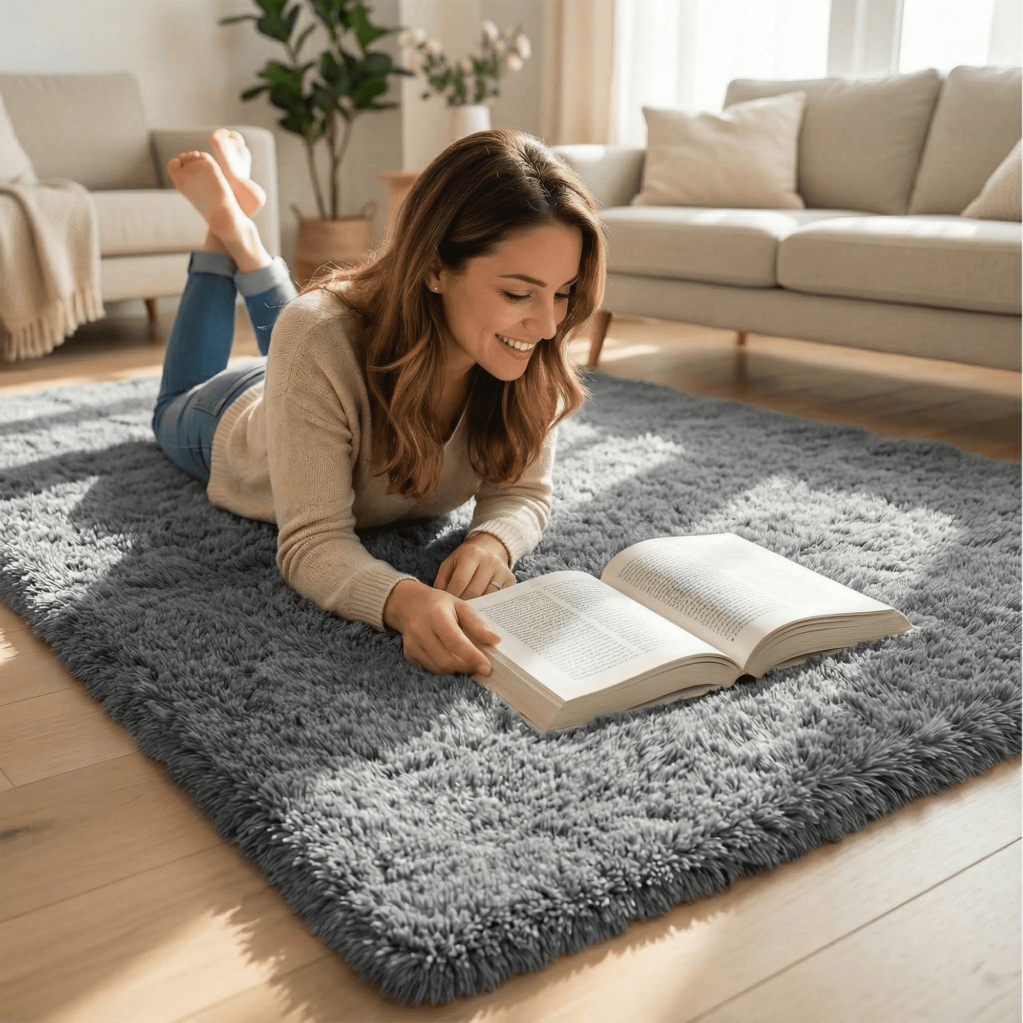 Rugs for Living Room, 3'x5' Soft Fluffy Area Rug for Bedroom, Plush Decorative Rug with Anti-Skid Backing, Indoor Home Carpet for Living Room, Grey